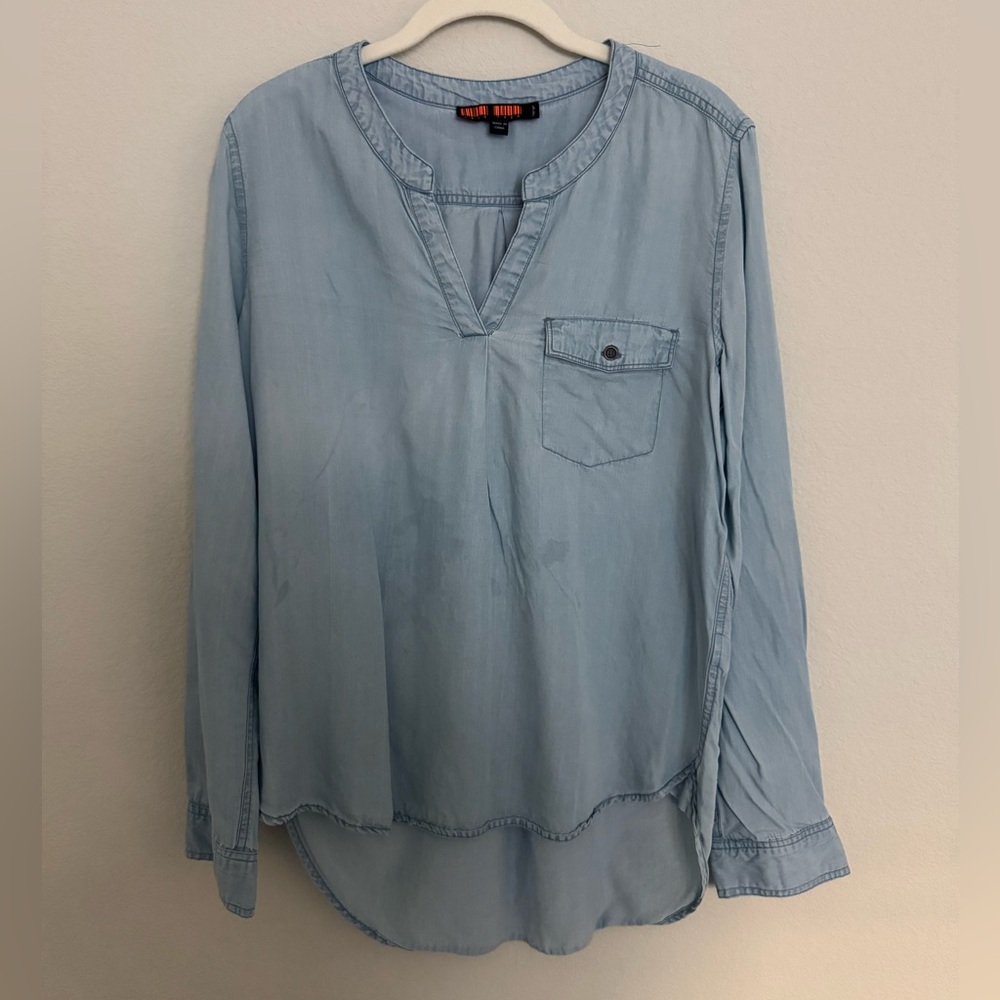 Love Tree V Cut Denim Tencel Blouse